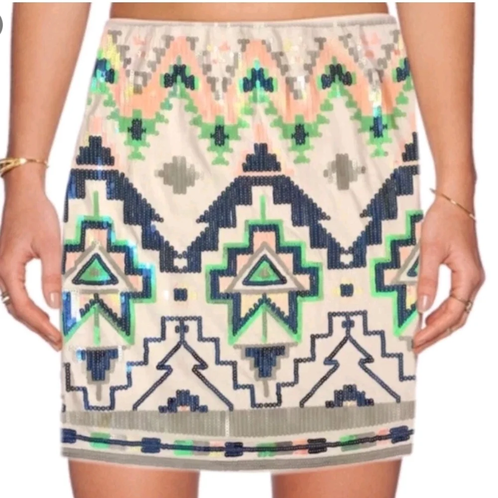 Express Aztec Multicolor Geometric Mini Skirt - Picture 1 of 8